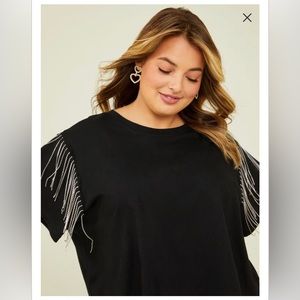 ARULA Black Lenox Fringe Top - Size B (18-20) - Rhinestone Embellished